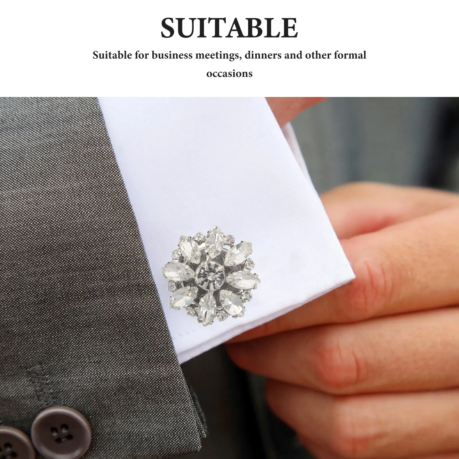 Rhinestone Button Covers Classic White Clip-on No Sew Cufflinks Cover Sparkly Shirt Button Jewelry for Men Women Business Formal