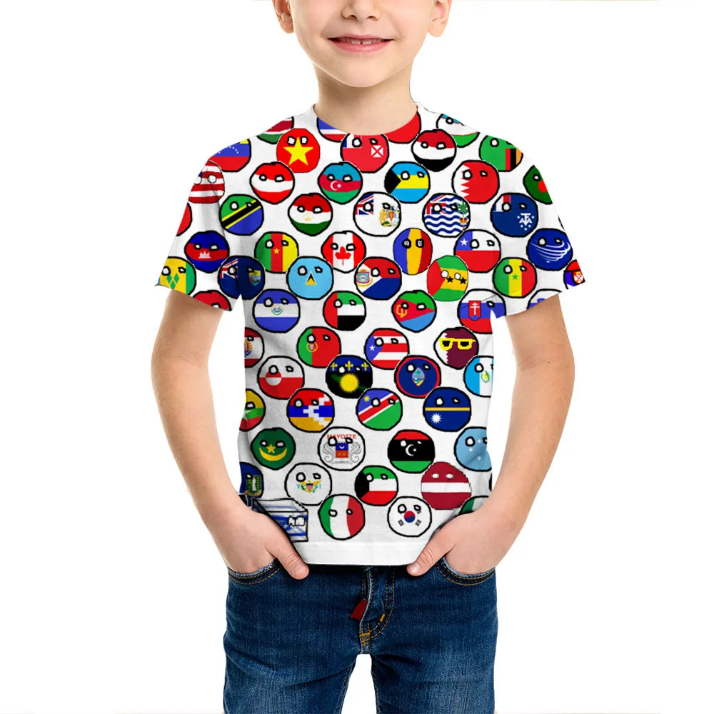 Countryball Polandballs 3D Print Summer New Funny Kids T-Shirt Casual O-Neck Boys T-Shirt Oversized Fashion Children\'s Clothing