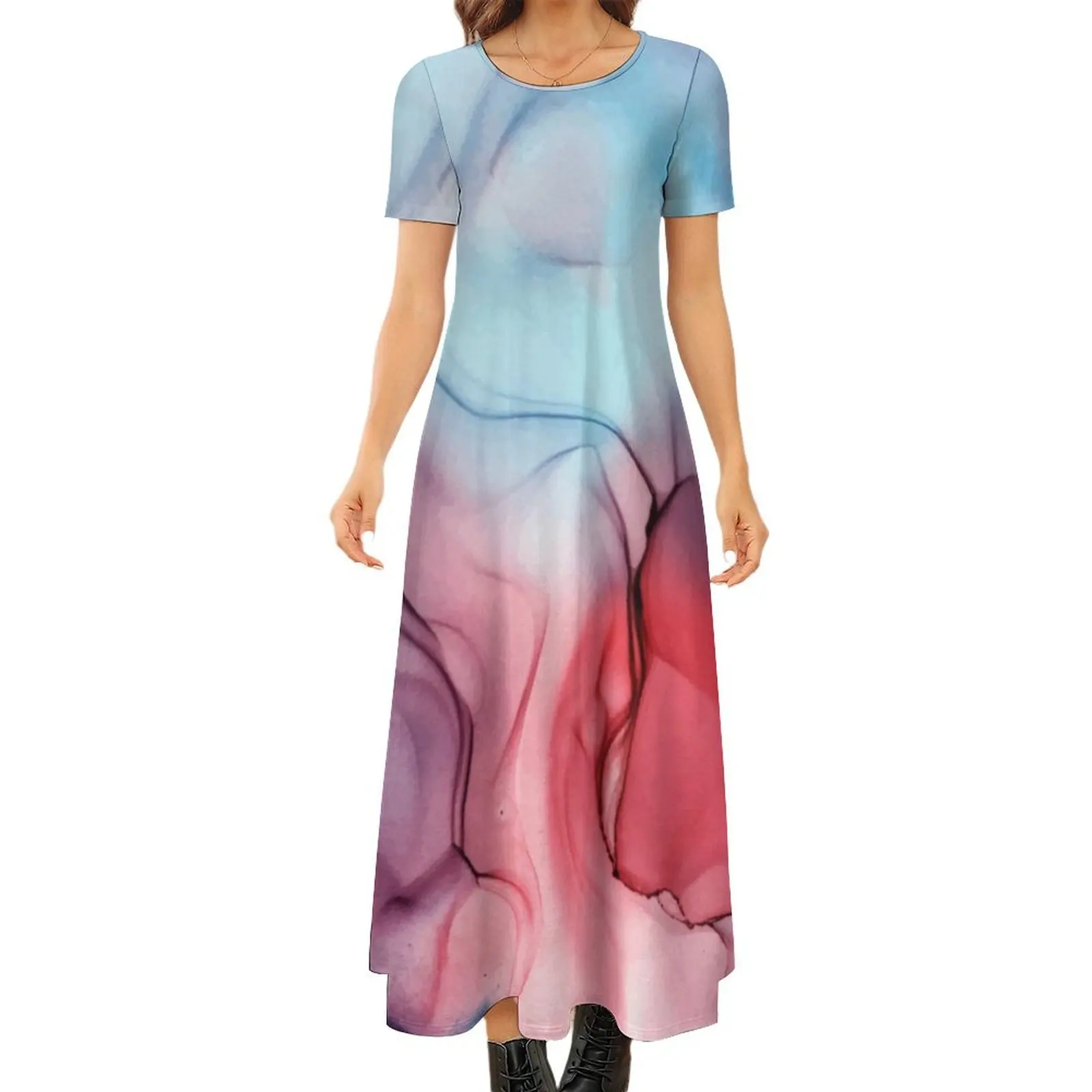 

Flame Fired Alcohol Ink Painting Round Neck Short Sleeve Dress Bridesmaid dress woman wedding dresses for woman dress for women