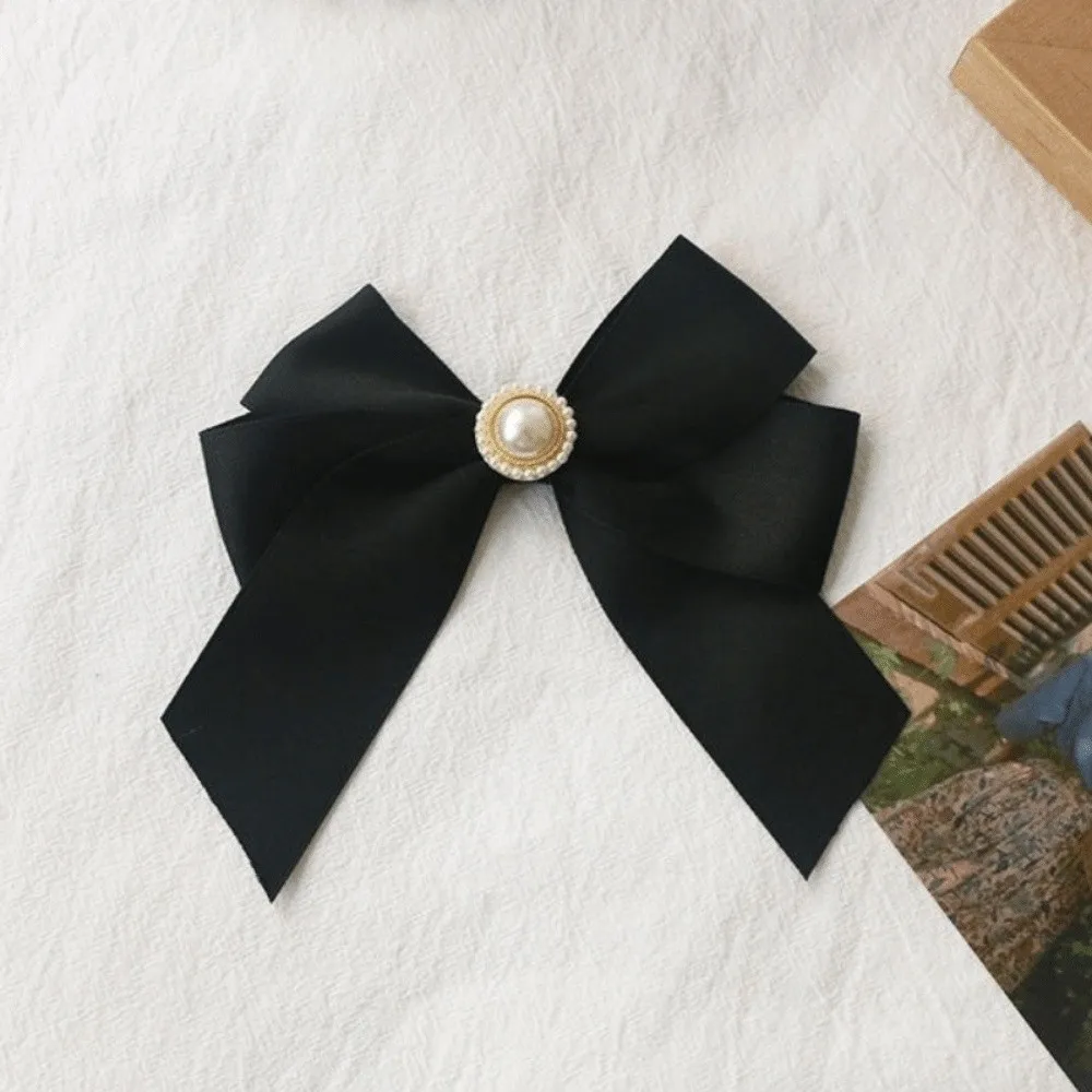 Black Satin Memorial Black Ribbon Brooch Pearl Princess Bowknot Brooches Tie Flower Jewelry Accessories Clothes Accessories