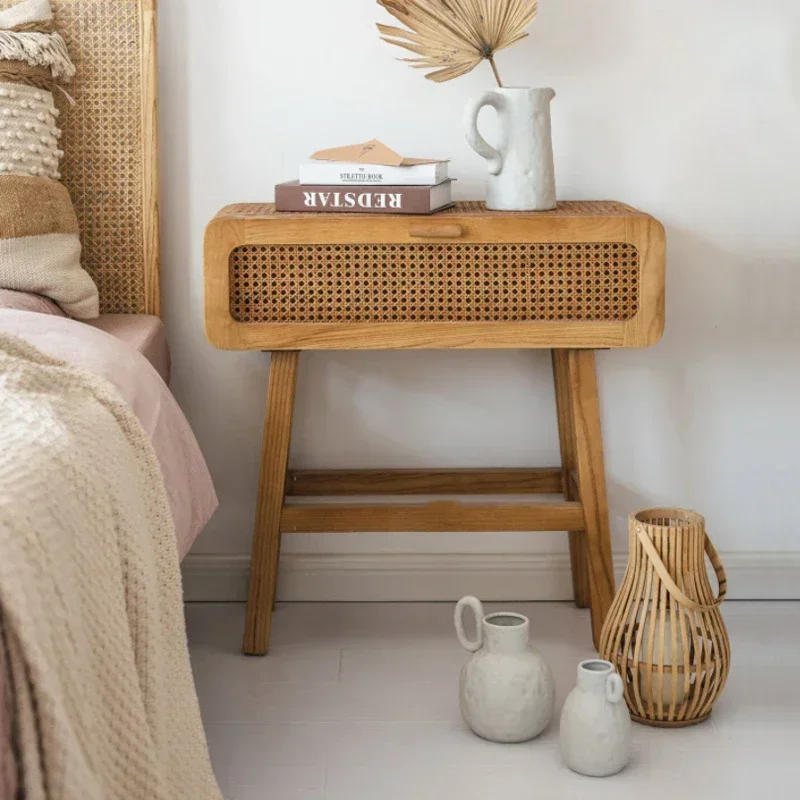 

Мебель из массива дерева, прикроватная тумбочка из ротанга для спальни, простая тумбочка в стиле ретро, туалетная мебель Mesita De Noche, мебель для спальни