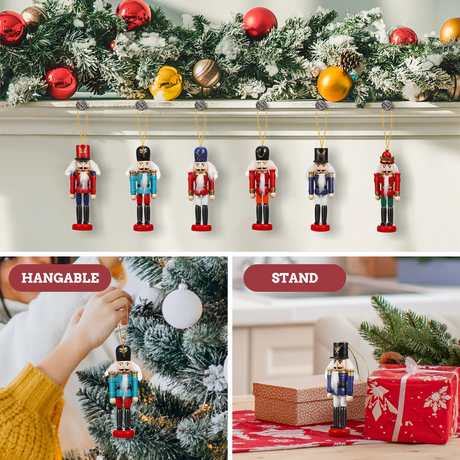 

6Pcs Walnut Soldier Ornaments Colorful Wooden Soldiers for Kids Imaginative Play Home Decoration Christmas Birthday Present Kids