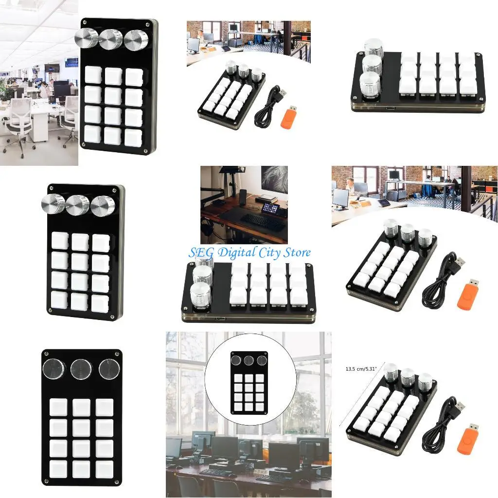

U75B 12Key 3 Knob Mini Macropad Copy Pastes Portable Mechanical Keyboard with Backlit