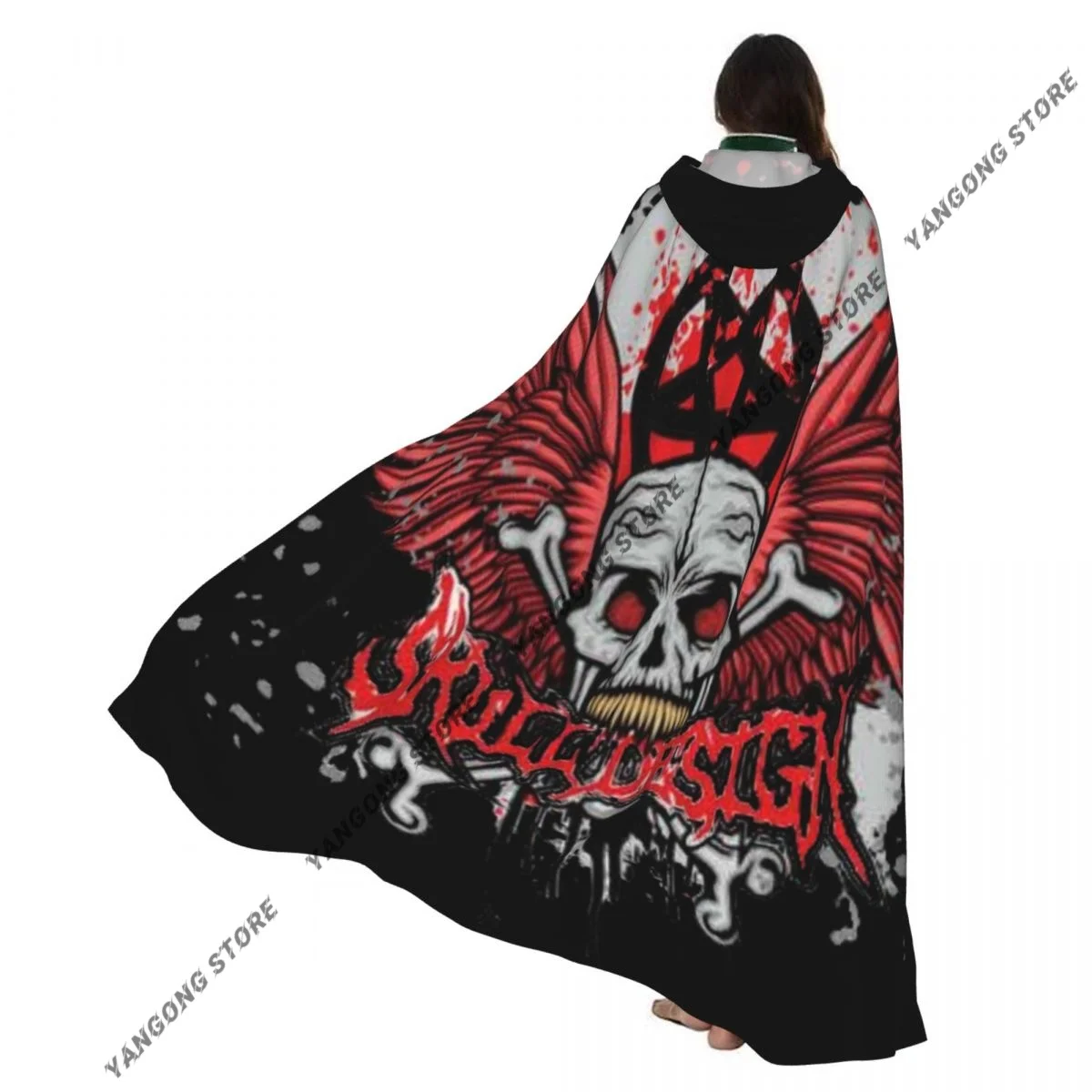 

Vintage Gothic Skull Cloak Hooded Cosplay Costume Halloween Adult Long Party Cape