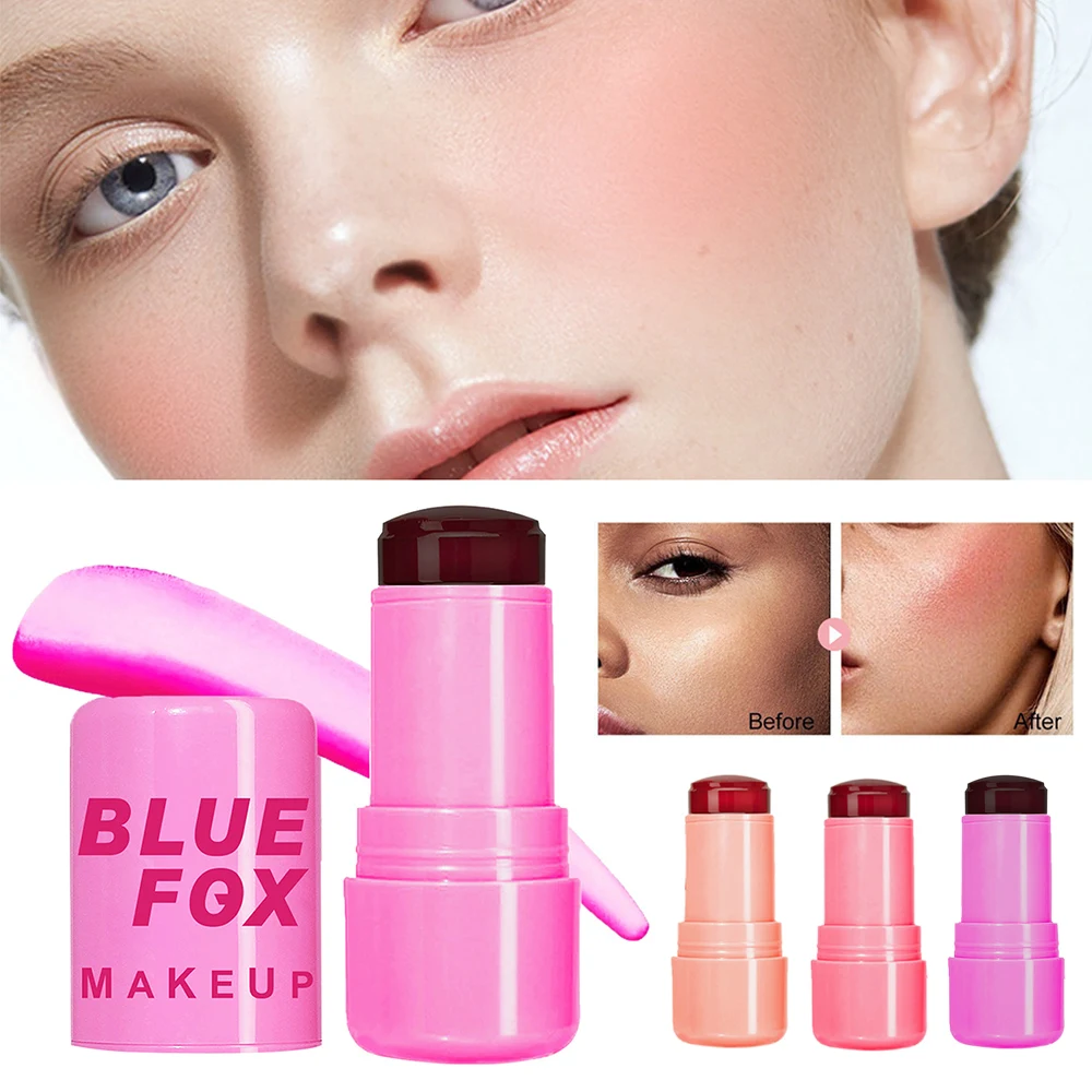Water Jelly Lipstick Rouge Powder Blusher Stick Multi Functional Waterproof Long-lasting Lipstick Cosmetics 4 Color Liquid Blush
