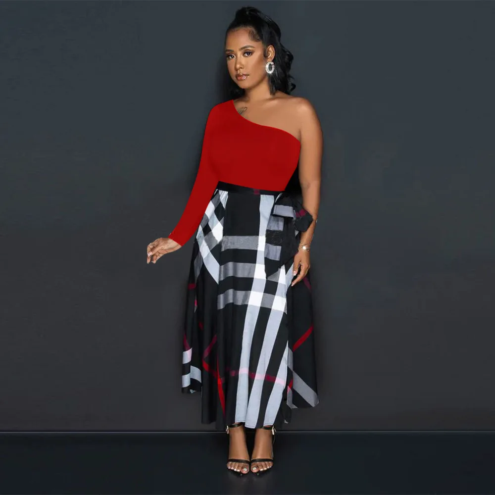 Sister Star Women's Dress Fashion Casual One-Shoulder Print Slit Sexy Bodycon Nightclub Party Commuter Dress Outfit Vestidos