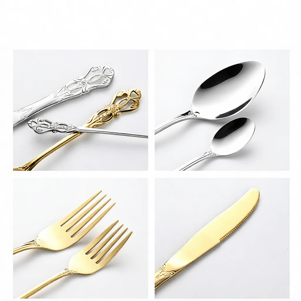 Vintage Palace Design Stainless Steel Flatware Luxury Dinnerware Steak Knife Dessert Fork Coffee Spoon Cutlery