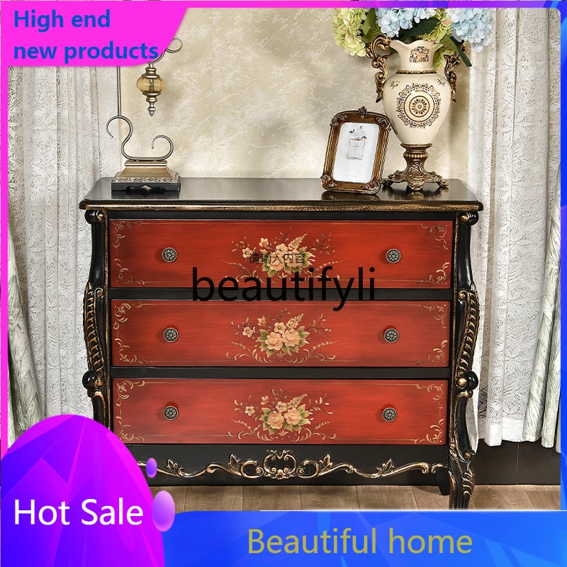 

American Style Solid Wood Hallway Partition Living Room Entryway Cabinet Decorative Small Apartment Sofa Side Cabinet Storage