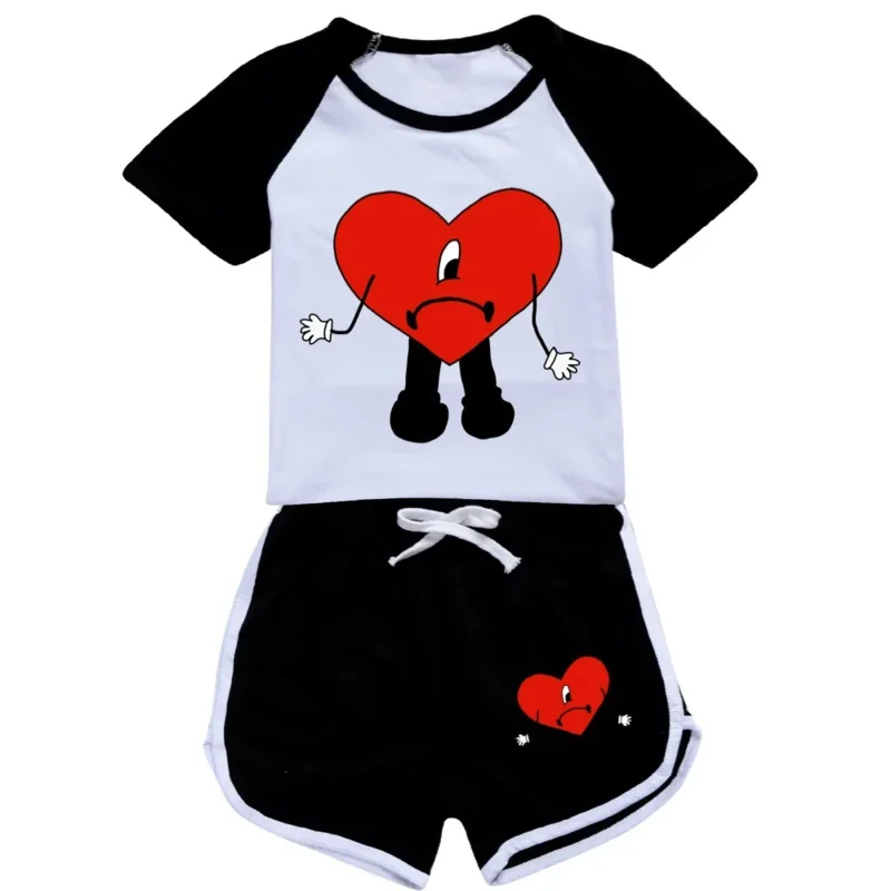 AIAI 2025Un Verano Sin Ti Bad Bunny Boy ملابس بيجامات صيفية قطنية بأكمام قصيرة تي شيرت + شورت زي بناتي رياضي غير رسمي