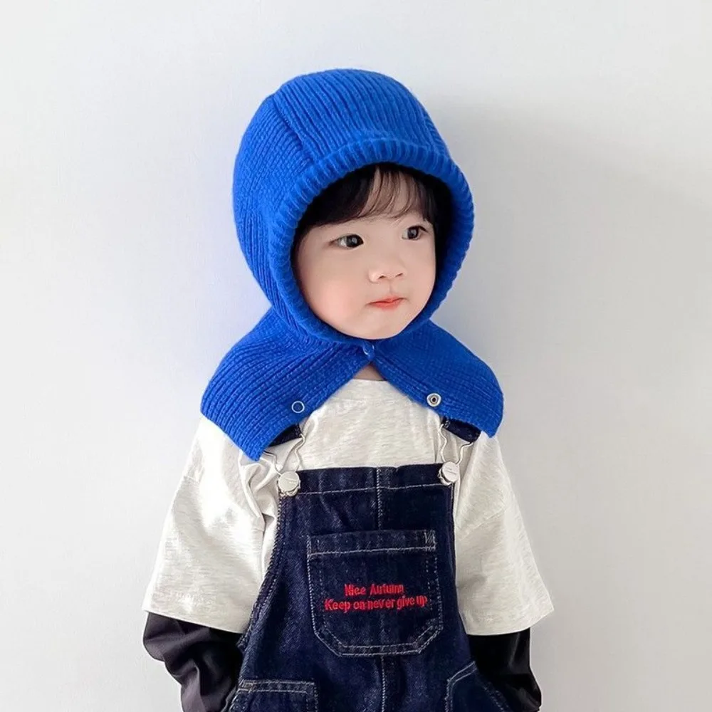 All-match Korean Style Kids Scarf Hat Set Solid Color Elastic Knitted Woolen Hat Thickened Neck Warmer Children Plush Beanie Boy