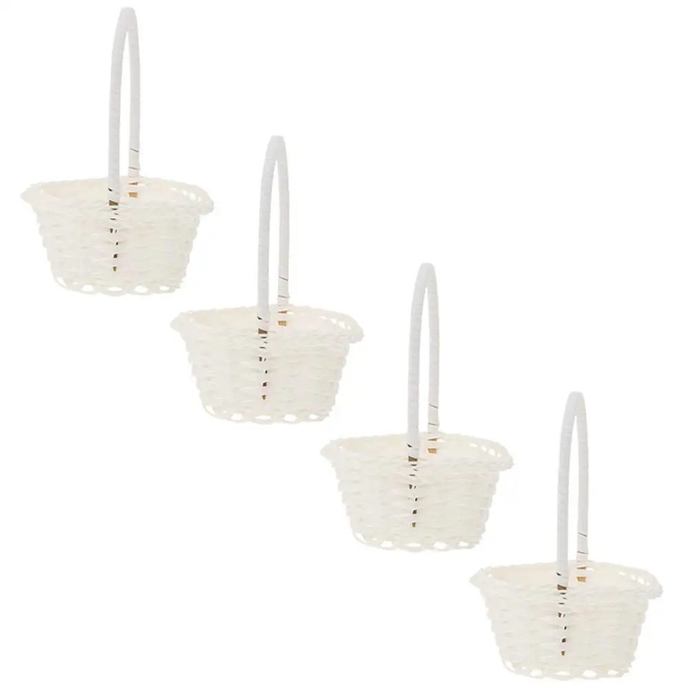 

4 Pcs Rattan Flower Baskets Vintage Wicker Storage Baskets for Wedding Flower Girl Party Home Decor Outdoor Picnic Garden