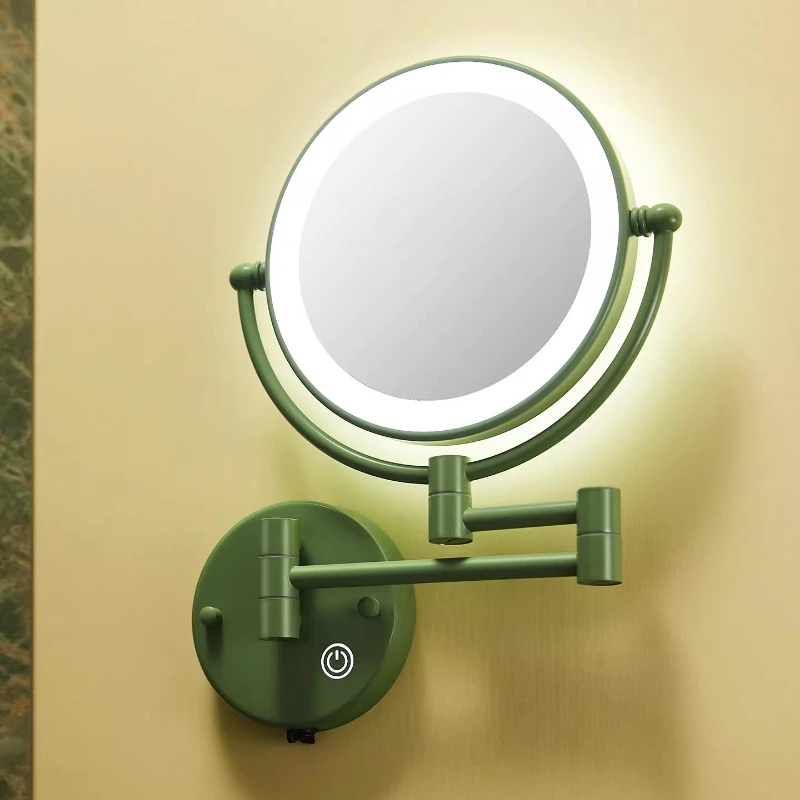 LED Bathroom Makeup Mirror with Light, Wall Mounted Rotating Vanity Mirror, Folding Extendable Mirror for Home and Hotel.