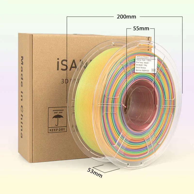 

PLA Rainbow Gradient Filament 1.75mm 1KG High Strength Tough 3D Printer Material Color Blending Effect for Models Artistic Print