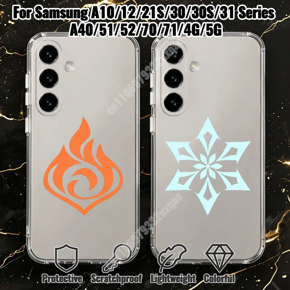 G-Genshin Impact Teyvat 7 Elements Phone Case for Samsung Galaxy A71 70 52 51 31 30 A30S 21S A12 A10 Transparent Cover