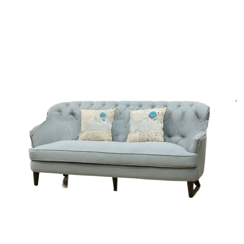 

American country soft bag sofa furniture living room cafe three-person fabric art buckle leisure negotiation sofa