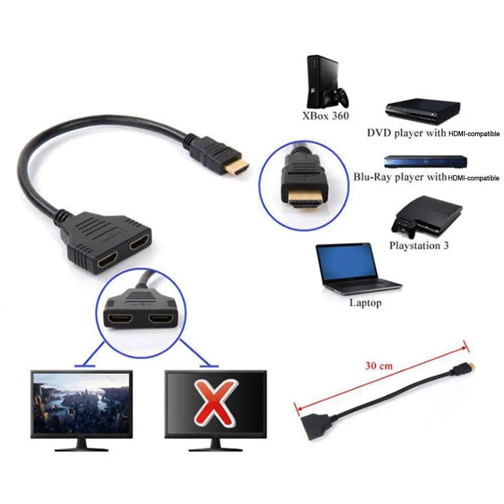 HD 4K HDMI Splitter Dual Port 1 in 2 Out Cable Male To Female HDTV Adapter For Laptop TV Box Monitor HDMI-Compatible Splitter - view 5