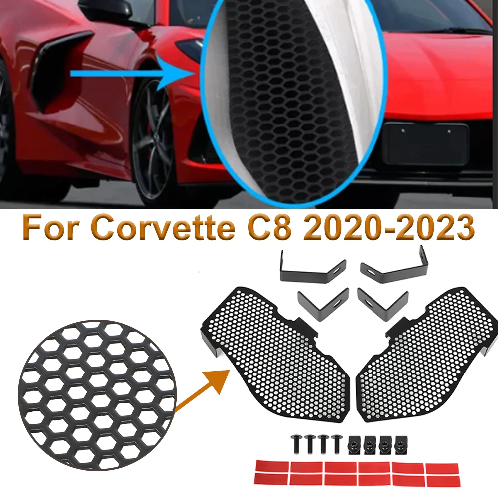 For Corvette C8 2020 2021 2022 2023 Black Aluminum Side Intake Mesh Grille Insert Automotive Protective Devices