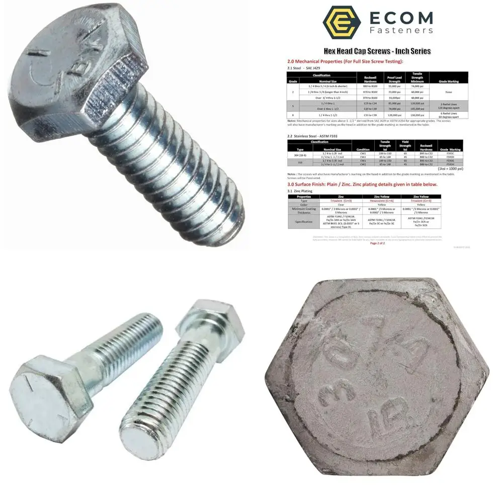 

Винты с шестигранной головкой из оцинкованной стали класса 5, 7/16-14 x 7/8, грубая резьба, 100 шт., полностью резьбовые, прочные крепежные детали