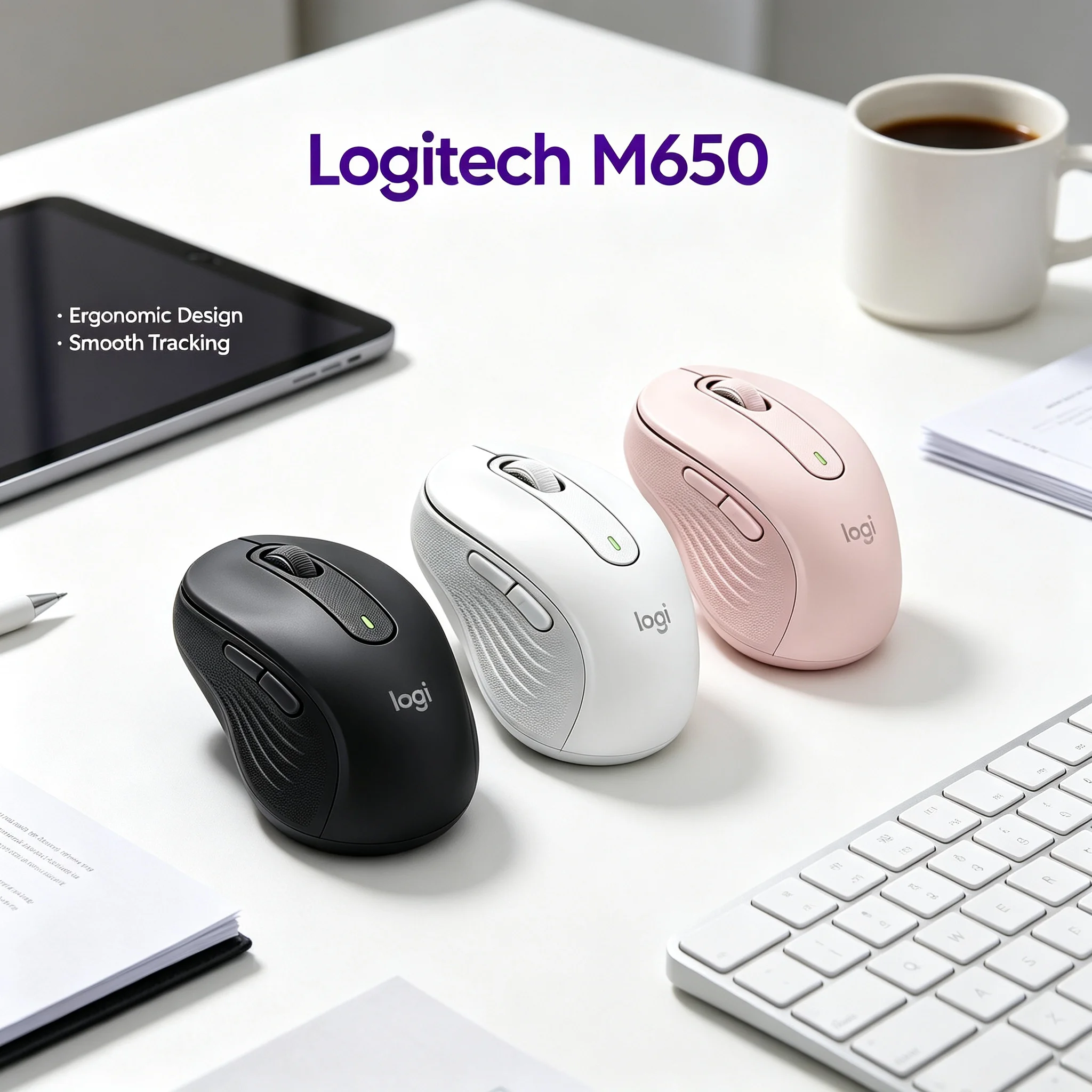 Logitech Signature M650 Multi-Device Wireless Silent Mouse SmartWheel Scrolling Reduce Noise Programmable Buttons For Desktop PC
