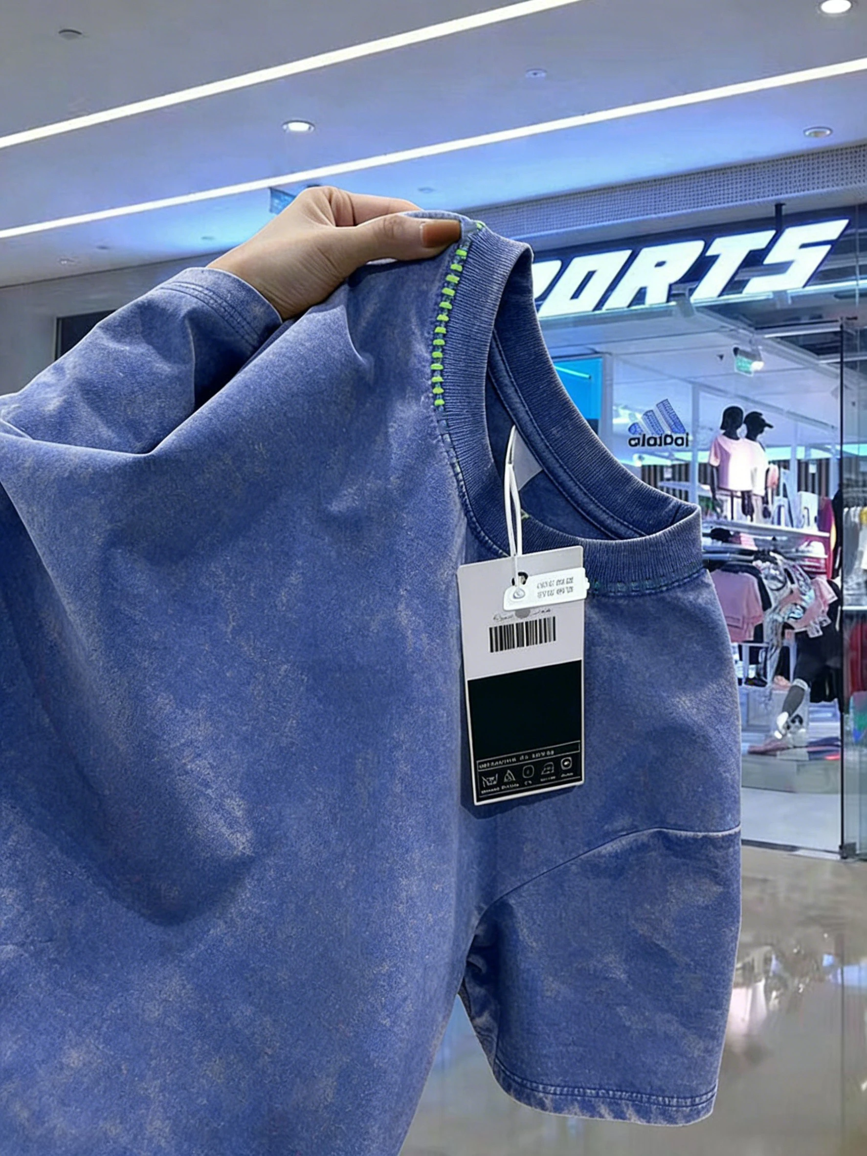 Blue Washed Vintage round Neck Short Sleeve Men's T-Shirt American Retro Style Inner Wear Casual Summer Top Youth Fashion