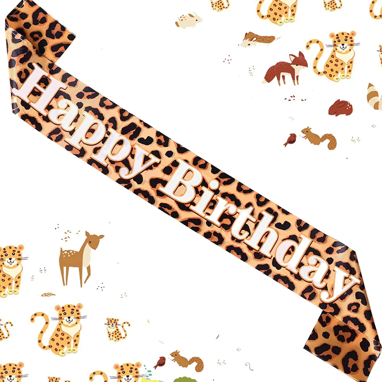 Sursurprise Leopard Cheetah Happy Birthday Sash Leopard Birthday Party Favor Leopard Cheetah Birthday Party Decorations Supplies