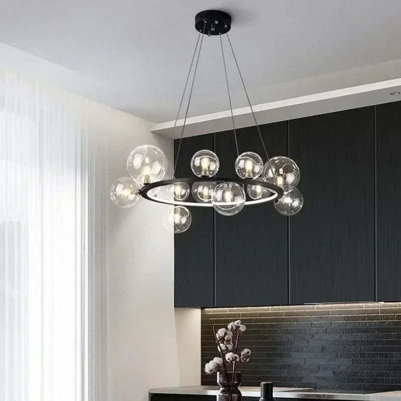 2025 Nordic Transparent Glass Bubble Chandelier Living Room Lighting Fixtures Kitchen Dining Bedroom Hang Lamp G9 Bulb Good Pack