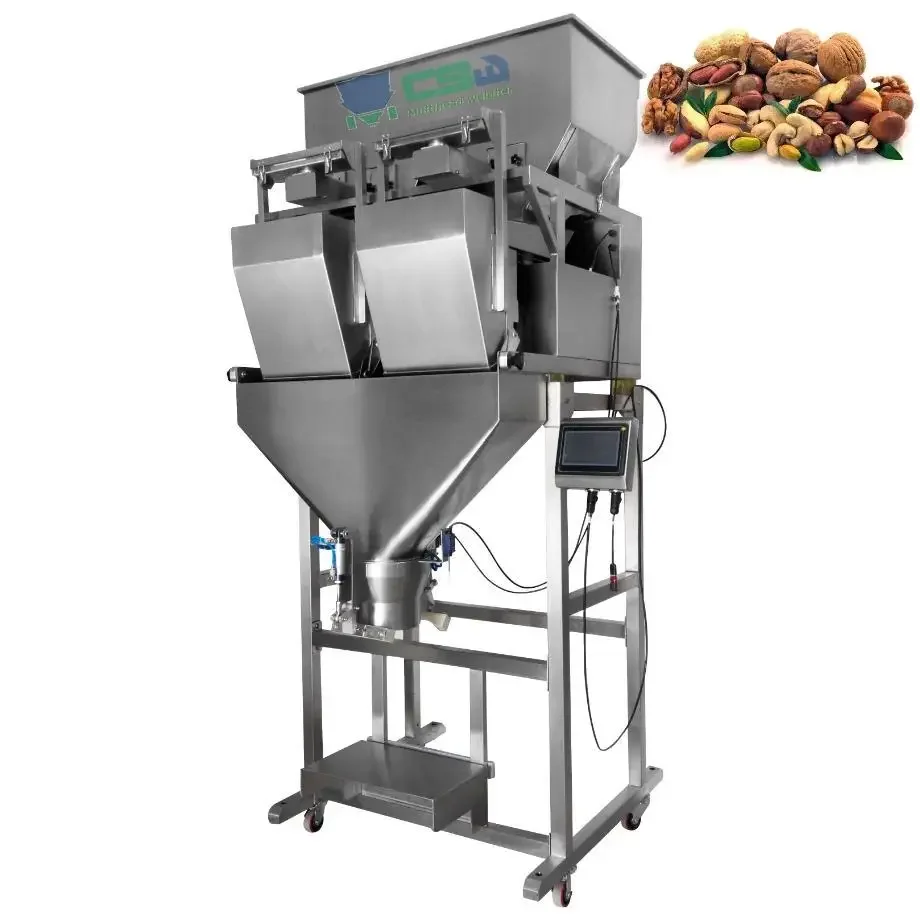 2 heads linear weigher weighing seed grain food packing machine automatic 5kg flour powder filling packaging machine