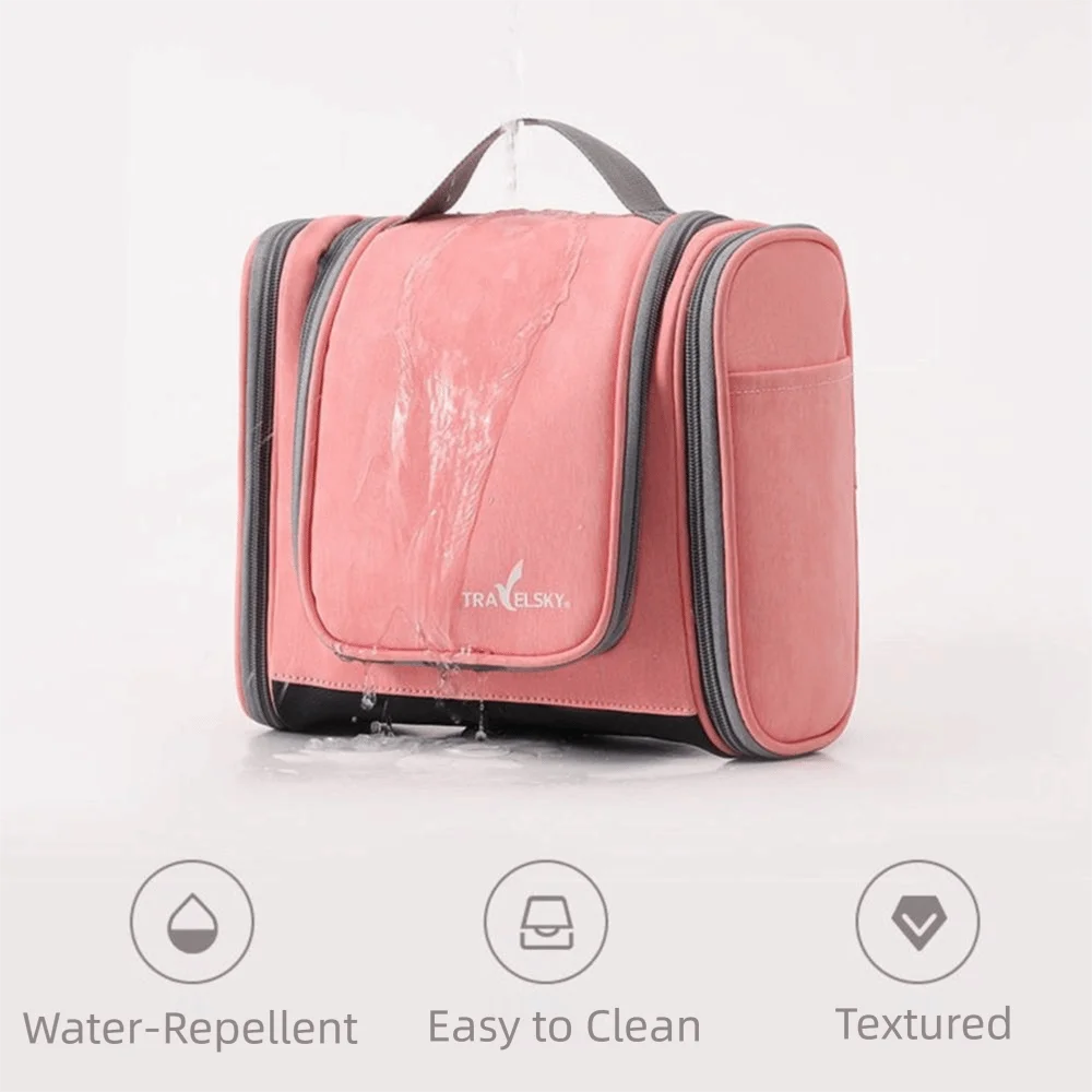 

Waterproof Women's Makeup Bag Dustproof Foldable Hanging Travel Toiletry Bag Zipper with Hook Travel Cosmetic Pouch