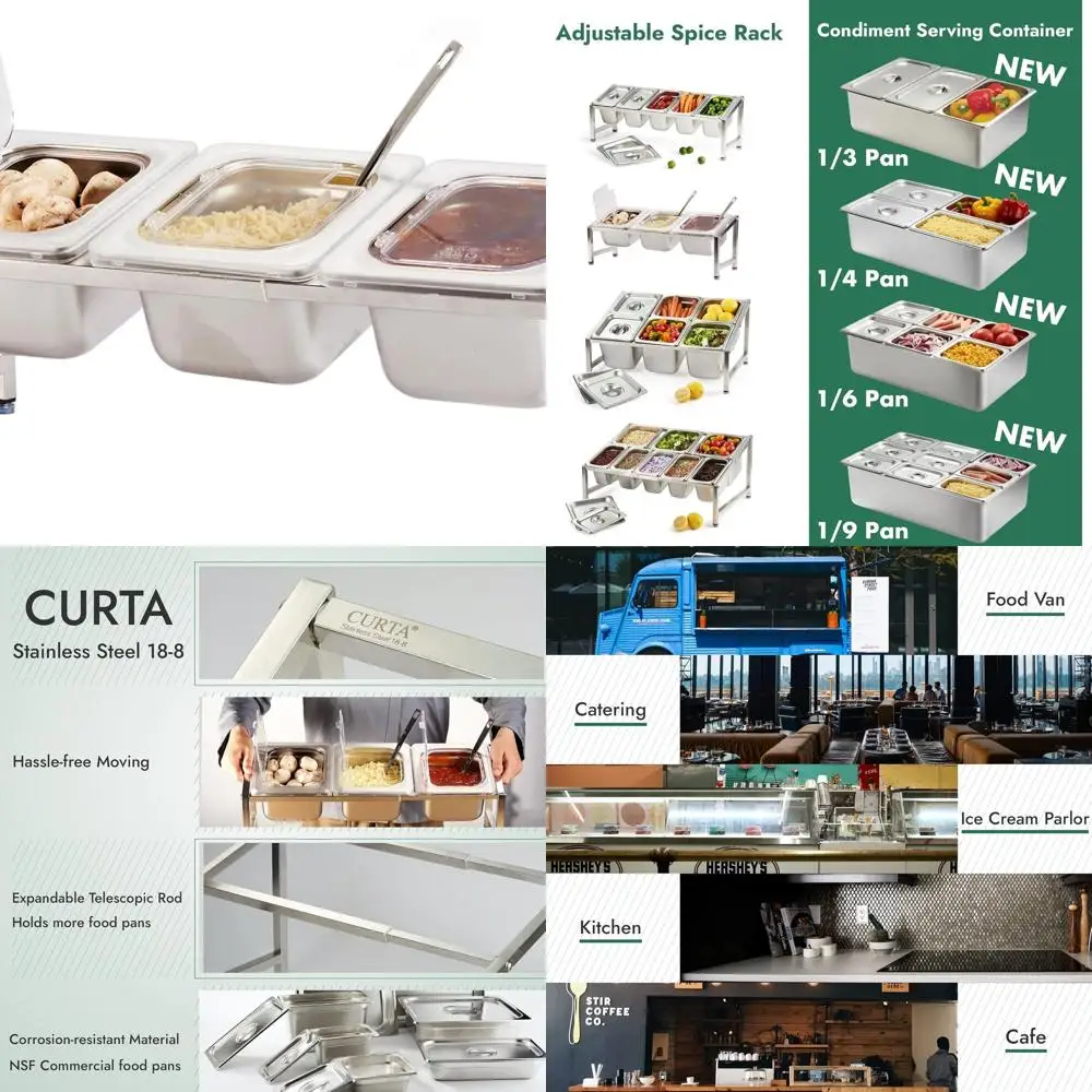 

Полка для специй из нержавеющей стали, сертифицированная NSF, класс 18/8, регулируемая, 13,8-236, с сковородой 3/4 и 3 ковшими для кухонных приправ