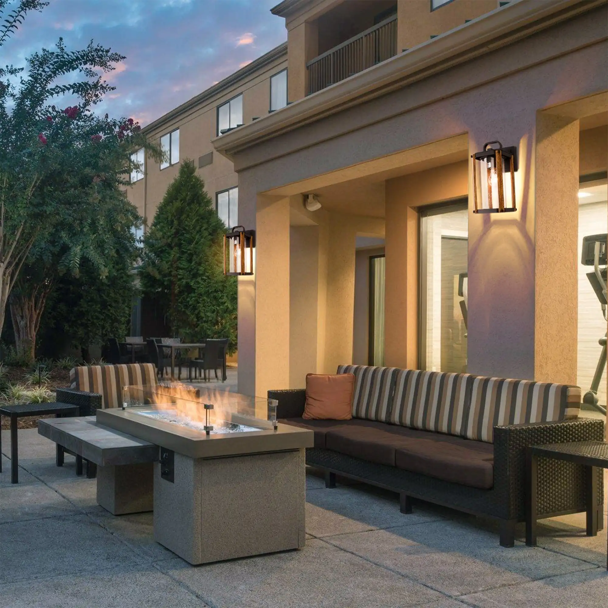 Outdoor Wall Mount Light Fixture, Black Outside Porch Sconce Lighting with Matte Black Finish & Glass Shade for House Patio