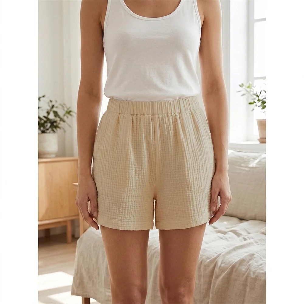 Women Shorts Casual Cotton Breathable Lightweight Elastic Waist Solid Color Simple Style Femal Cozy Loungewear Short Pants