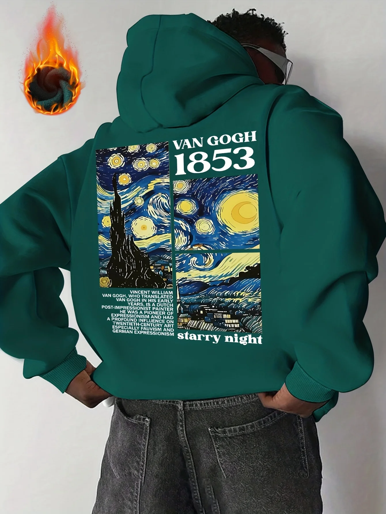 Herren Herbst-Winter Van Gogh Sternennacht Druck Kapuzenpullover Vielseitig für Alle Gelegenheiten Komfortabel für Freizeit Täglichen Gebrauch – Detail 4