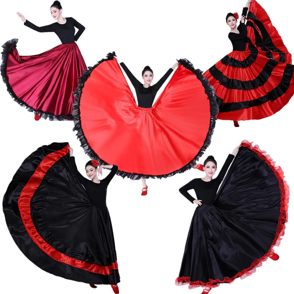 Falda de baile de flamenco latino para mujer, estilo torero español, para actuaciones de apertura, falda amplia y ondulante, ...