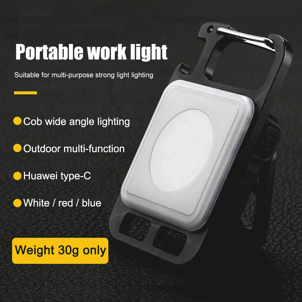 LED Flashlight Mini Work Light Rechargeable Glare COB Keychain Light Portable Powerful Outdoor Camping Small Light Corkscrew