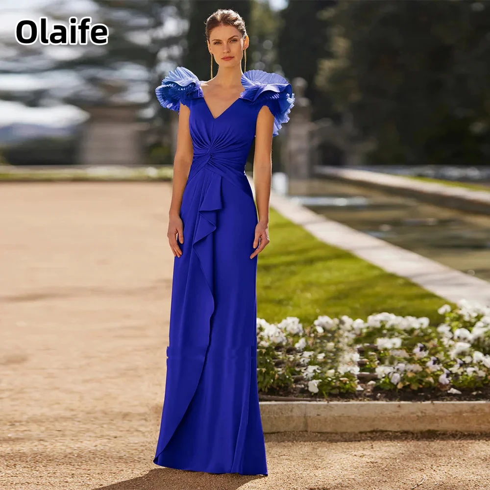 

Olaife Mother of The Bride Dress Ruffled V Neck Pleat Mermaid Evening Dresses for Woman Wedding Guest Gown Custom Made
