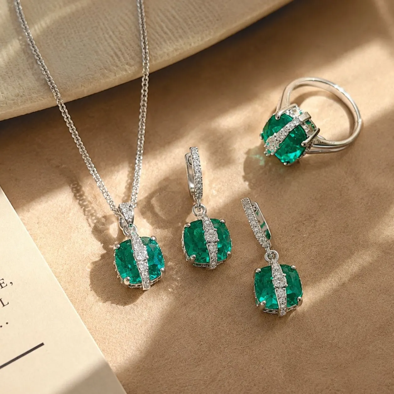 Lucky Bracelet Hand String High-End Paraíba-Toned Sugar-Cube Pendant Necklace Dazzling Colored Gemstone Aqua-Green Earrings Jade