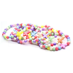 Plastic Beads Strand Cross Children Bracelets Elastic Religious Jewelry 5pcs/Pack