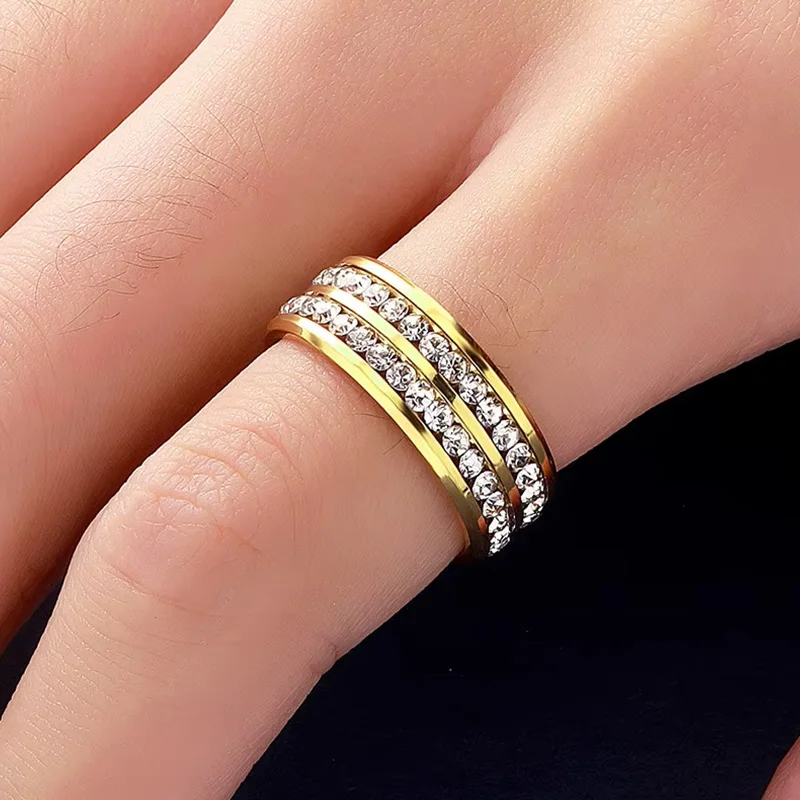 

Hot Selling Stainless Steel Couple New Fashion Double Row Drilling Ring For Women Men Jewelry Valentine's Day Gifts
