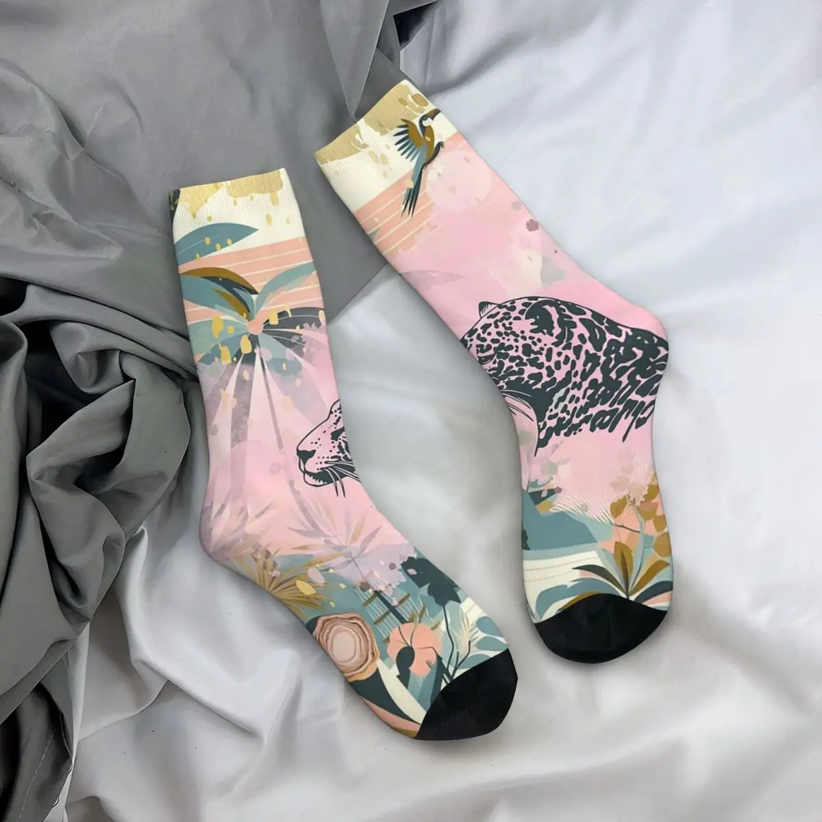 

Всесезонные носки с золотыми тропическими пальмовыми листьями, повседневные длинные носки унисекс, подарки на День святого Валентина