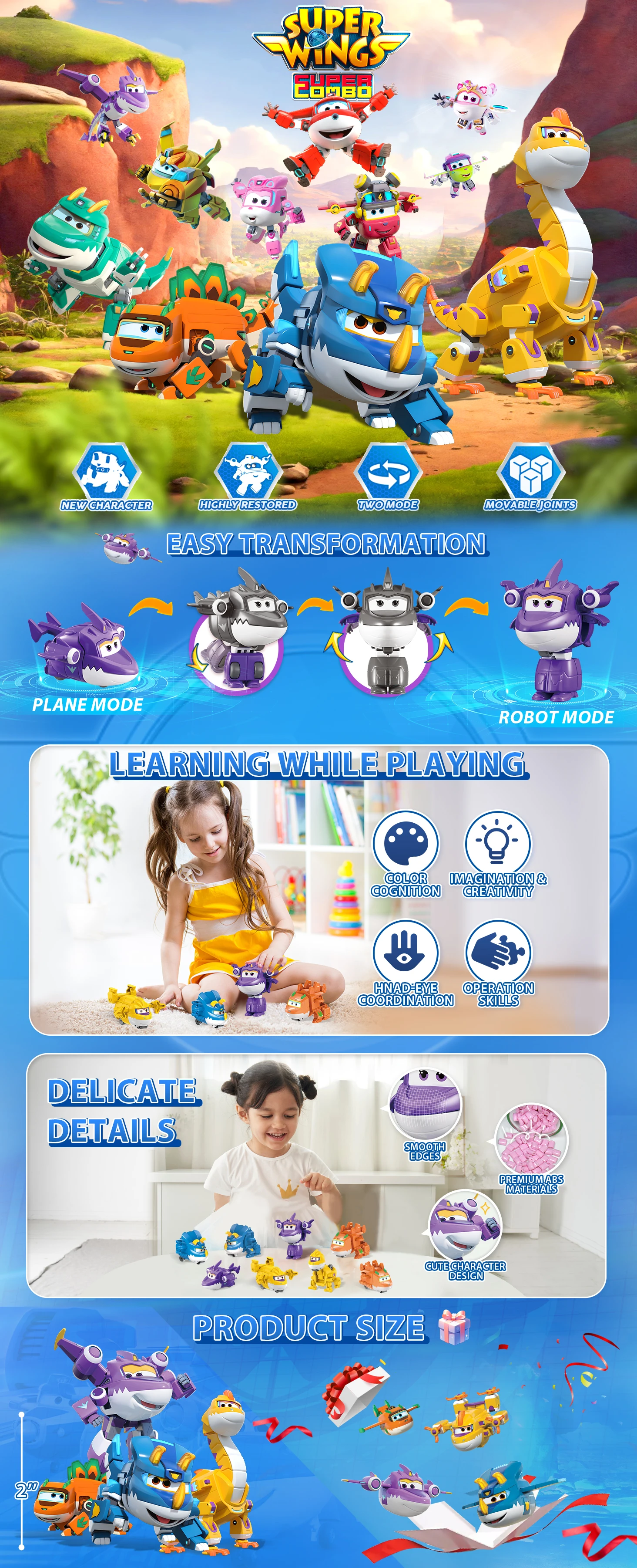 Super Wings 15er-Pack 2-Zoll Transformierbare Flugzeug-Roboter-Figuren, Echte Rollräder, Vorschul-Lernspielzeug Geburtstagsgeschenk für Kinder 3-8 Jahre – Detail 5
