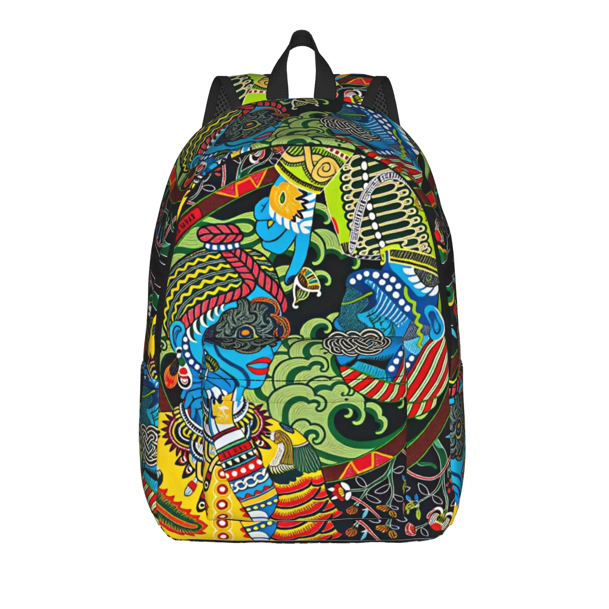 Mexican Folk Tiger Parrot Jungle Square Backpack  Workout Backpacks Student Unisex Design Large High School Bags Casual Rucksack