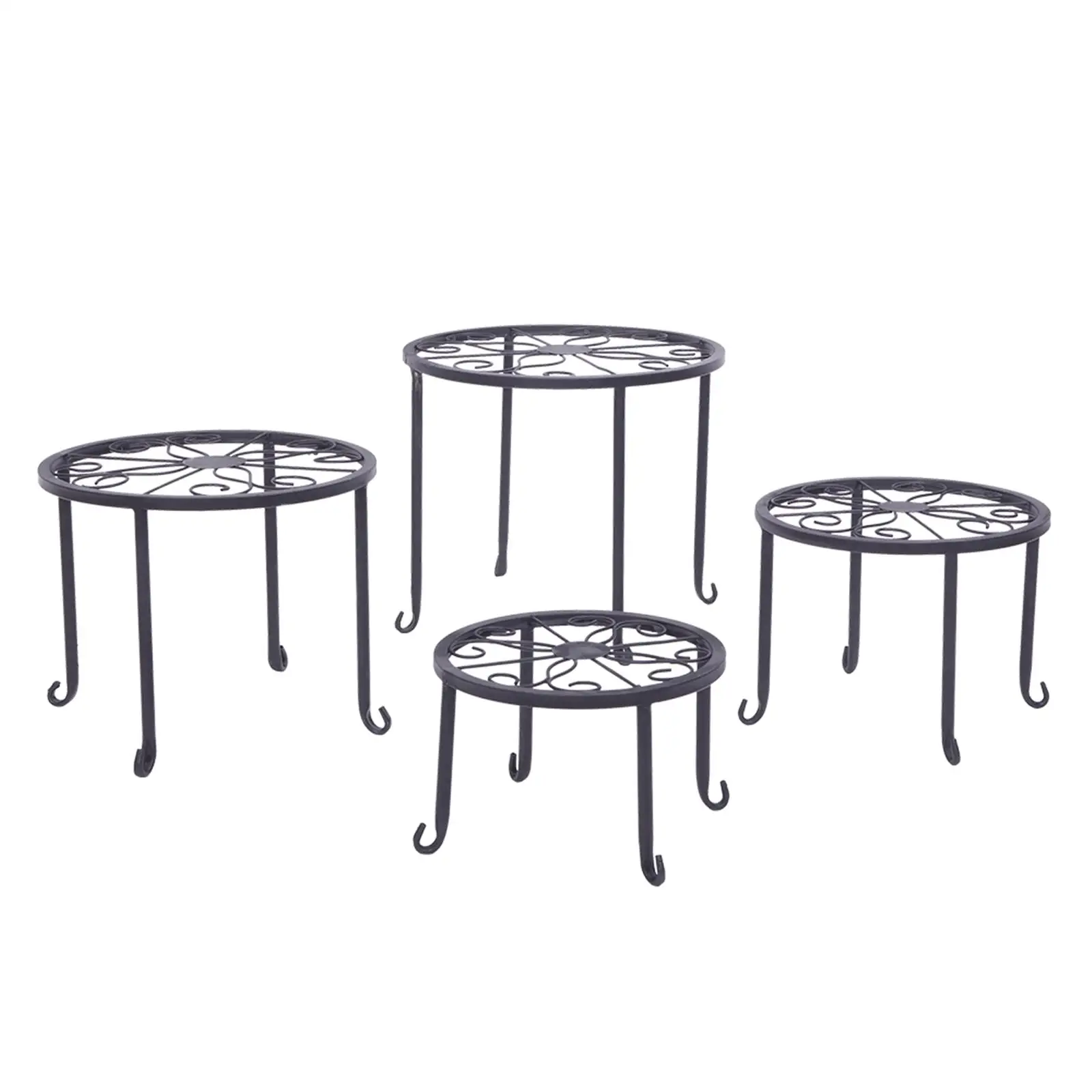 Black 4-Tier Plant Shelves with Round Pattern - Durable Baking Paint (YH-CJ009)