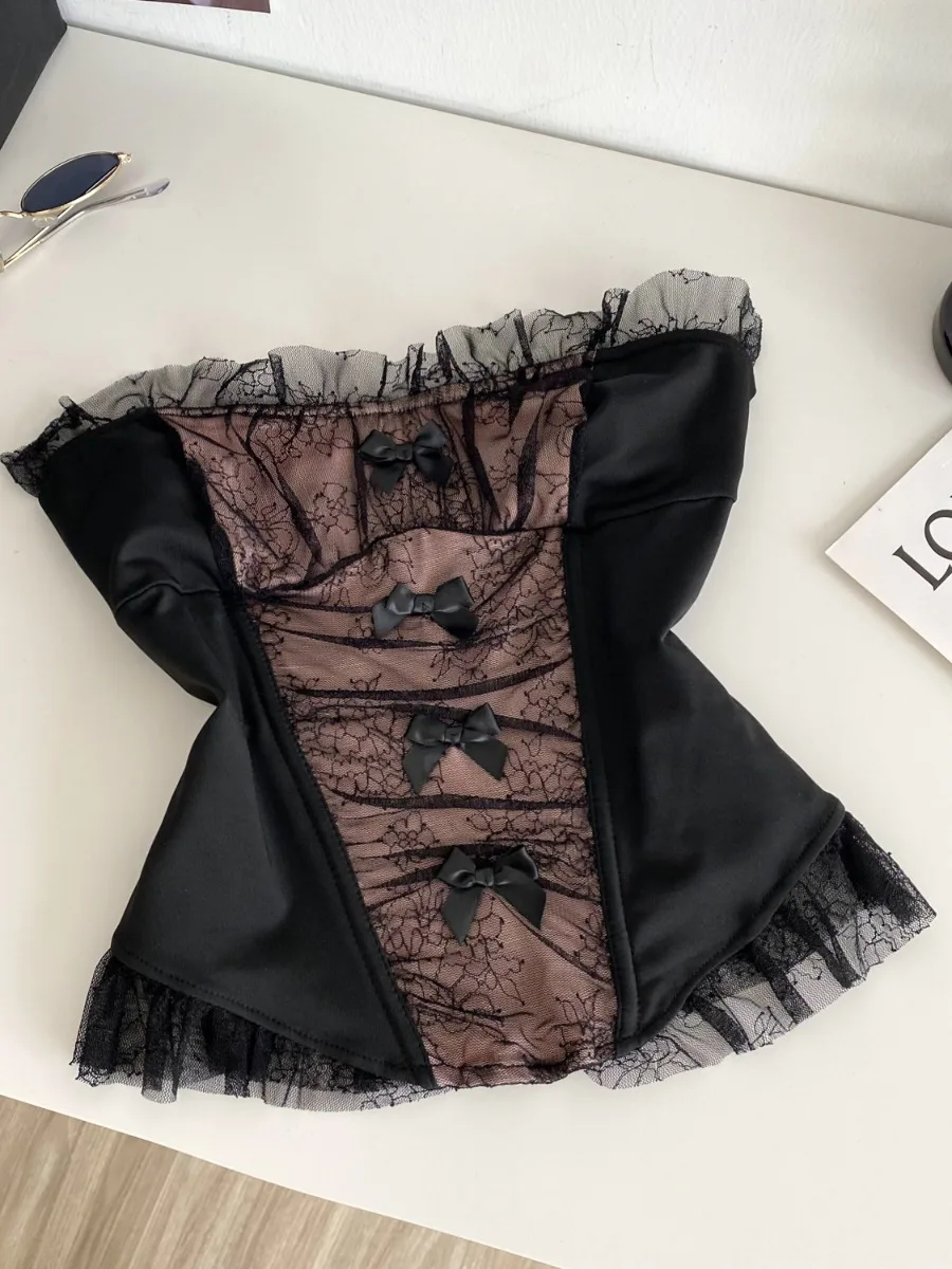 

Foamlina, летний сетчатый бант, красивый уникальный милый укороченный топ Pure Desire, стильный жилет-бандо для девочек, рубашка, миниатюрная майка-труба