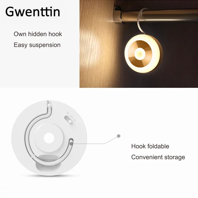 Motion Sensor Light Home Portable LED Night Light Night Lamp Hook Design Magnet Wall Lamp Closet Cabinet Bedroom Aisle Luminaria