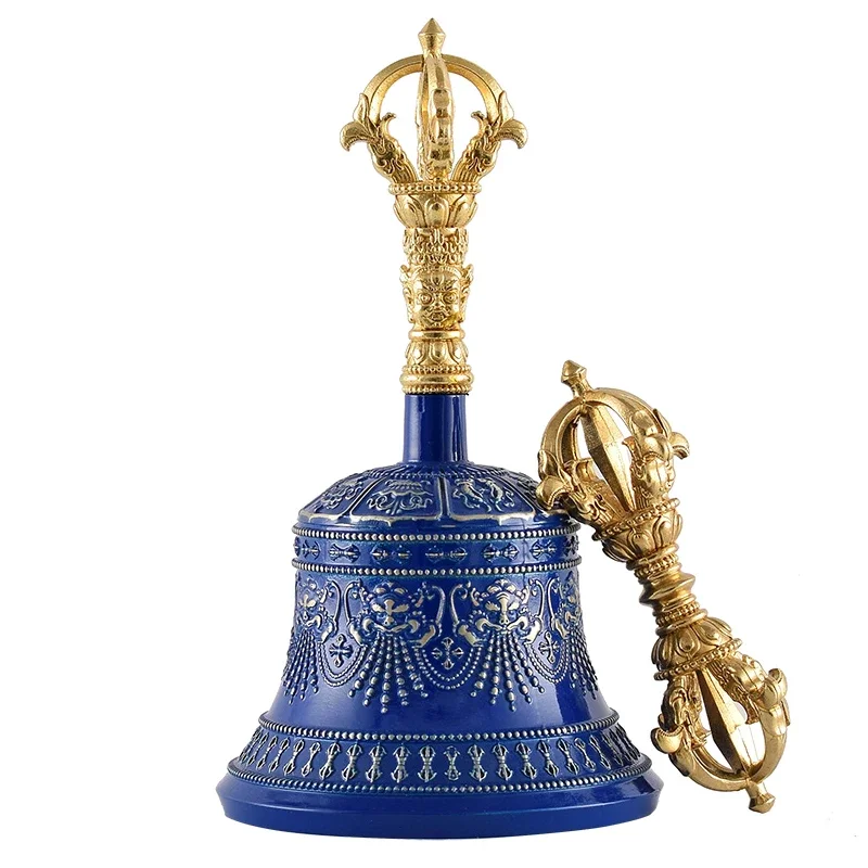 

Blue Tibetan Bell Tantric Instrument Nepalese Handmade Bronze Five-cobalt Bell Rattle Dao Bell Five-strand Vajra Pestle Gifts