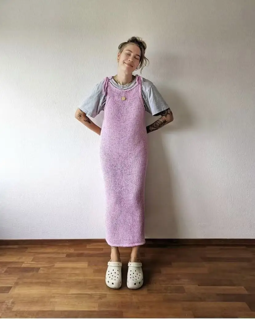 2025 Autumn/Winter Fashion Emerging Celebrity Style Strap Round Neck Solid Color Knitted Dress Pure Wool Needle Hand Knitted