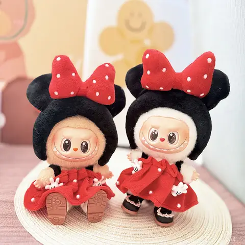 17cm 귀여운 미니 봉제 인형 의류 복장 액세서리 Labubu 인형 의류 어린이 선물 미키와 미네 전체 및 모자