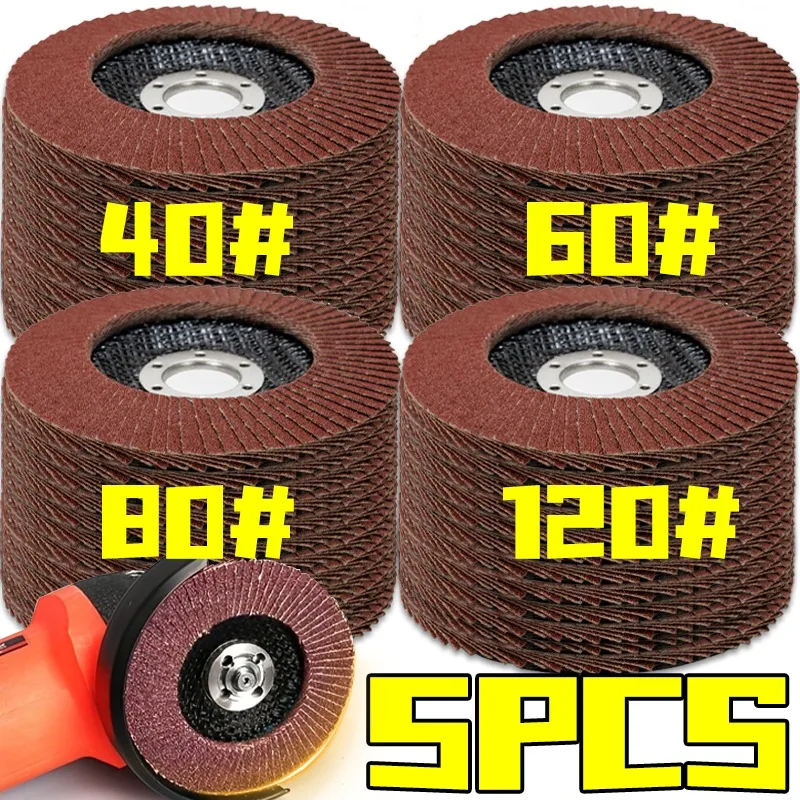 

1/5Pcs 4.5inch Flap Discs 40 60 80 120 Grit for Angle Grinder Polishing Sanding Wheel Grinding Wheels Welding Tools Red Sand
