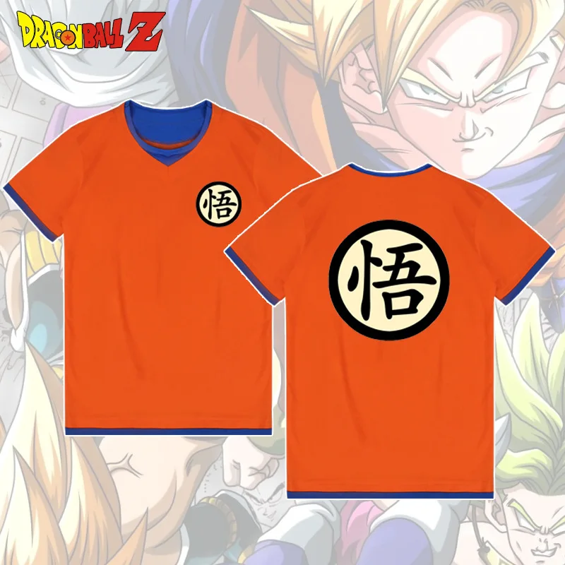 Anime Dragon Ball Goku Turtle Immortal Peripheral Cos Clothes Summer Fake Two-Piece Hooded Printed Short-sleeved T-Shirt Sweater