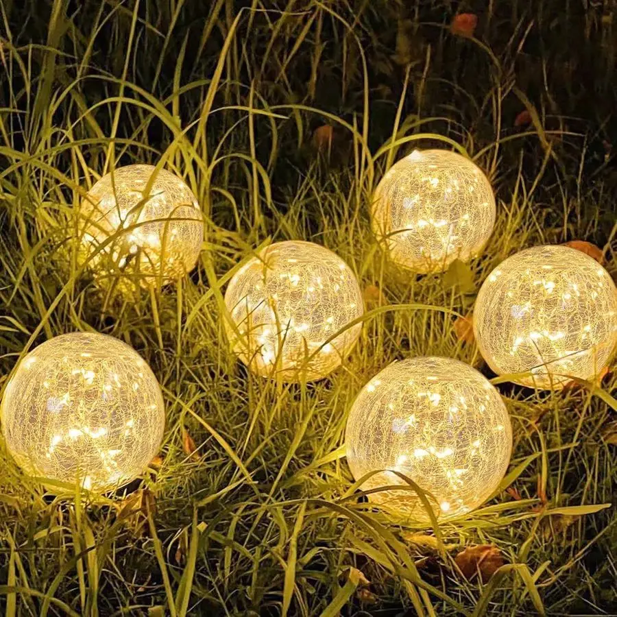 

Garden Lights Outdoor Waterproof, 6 Pack LEDs Cracked Glass Ball Light, Ground Landscape Garden Decor, Solar Globe Decorative fo